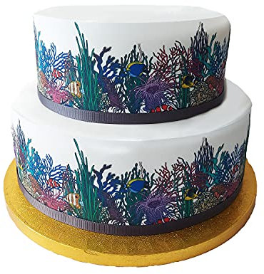 Essbares Deko-Band, Korallenriff und tropische Fische, perfekt für größere Kuchen, einfach zu verwenden