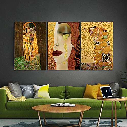 Kunstwerk Weltberühmte Leinwand Malerei Serie Klassischer Künstler Gustav Klimt Poster Drucke Wandkunst Bild Wohnzimmer 70x100cm (28x39in) x3 Rahmenlos