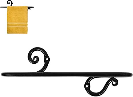 Bosky Handtuchstange für Badezimmer, Handtuchhalter, Wandmontage, Schmiedeeisen, dekoratives Vintage-Regal, rostfrei, Küche, passend für 25.4 cm Handtücher (glänzend schwarz)