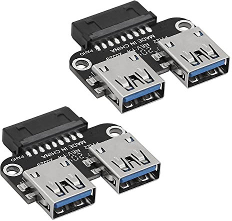 CERRXIAN 2 adaptadores de 19 pines a doble USB 3.0 A, placa base de escritorio de 19/20 pines a tarjeta de conector hembra USB 3.0 dual, tipo plano PCBA