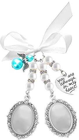Yolev 1 Packung Memorial Anhänger Brautstrauß Hochzeitsstrauß Charms Brautstrauß Foto Charme Brautstrauss Hochzeit Erinnerungsschleife Perle Wedding Bouquet Charm Verlobung Hochzeit Party Dekoration