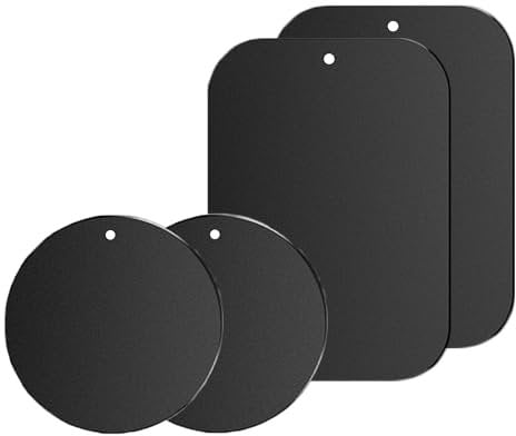 sphires 4 Pack Metal Plate for Magnetic Phone Car Mount 2 X Round and 2 X Rectangular Metal Plate for Car Magnetic Phone Holder