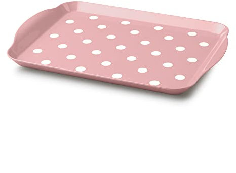 Zeal Melamine Food Serving Tray with Handles and Lipped Edges, Dotty Polka Dot Serving Lap Tray 30 x 21cm, Rose Pink