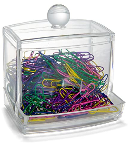 Officemate Self-Dispensing Paper Clip Holder w/250 Assorted Color Paper Clips, Clear (93697)