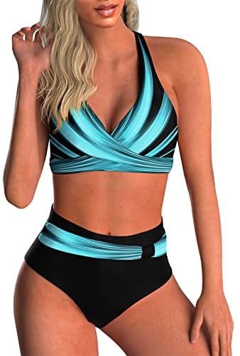 Adigaber Femme Maillots de Bain Deux Pièces Push-up Ensembles Deux pièces de Tie-Dye Chic Taille Haute Bikini Set Col V Élégant