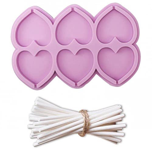 Hrippy Moules De Sucette en Silicone 20pcs Étoiles Round Heart en Forme De Coeur Moule De Chocolat Non Biscuit Biscuit Outil De Décoration pour Le Gâteau De Bonbons