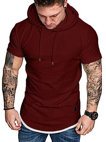 Remxi Maglietta da Uomo a Maniche Corte con Cappuccio Rosa XL