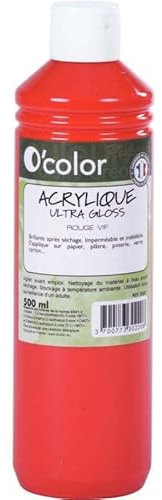 Flacon de 500 ml de peinture acrylique O'COLOR rouge vif