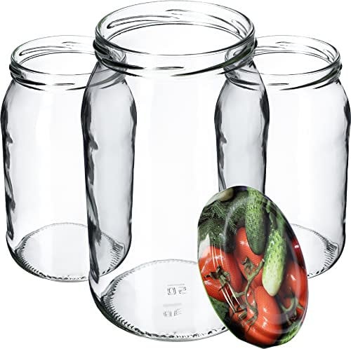 KADAX Einmachgläser 900ml mit fi82 mm Schraubdeckel, große Gläser mit Twist Off Deckel, Einmachglas, Sturzgläser für Gurken, Einkochgläser, Konservengläser (Gemüse, 48 Stück)