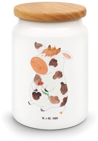 Mr. & Mrs. Panda Vorratsdose Kuh - Geschenk, Keramikdose, Vorratsbehälter, Hoftiere, Milch, Flausen, Vorratsbehälter Küche, Vorratsdosen, Landwirt,