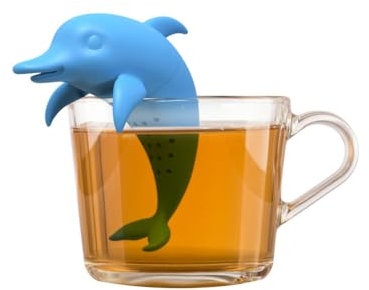 Winkee - Cute Animal Teesieb I Tee Ei für losen Tee I Tea Infuser lustig I Teesieb für Tasse I Gewürzsieb Silikon I Teekugel-Tier-Figur (Delphin)