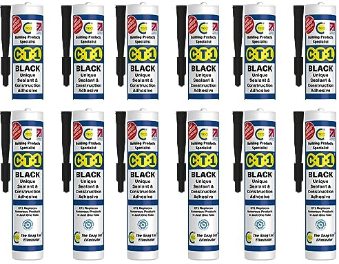 CT1 - Building Sealant & Adhesive Snag Tube 290ml for Virtually Any Material (Black 12 Pack)
