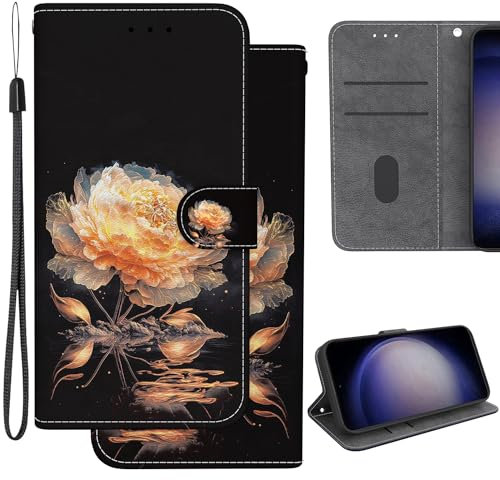 Ammeer Coque pour LG V40 ThinQ, PU Cuir Flip Housse Étui Rabat Cover Case Portefeuille Support avec Porte-Cartes Pochettes Fermoir Magnétique - Fleur Or