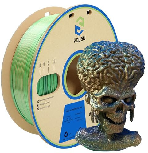 YOUSU Dreifarbiges PLA Filament,3D Drucker Filament 1,75mm(﹢/-0,03mm), Seiden Blau/Grün/Gold Dreifarbiges Filament, Passend für die Meisten FDM Drucker, 1 kg/2,2 lbs