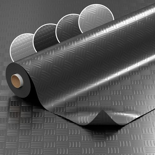 PVC Bodenbelag Meterware Noppen 1mm Antirutschmatte Bodenmatte Noppenmatte Riffelblechmatte Tränenblech rutschfest Schwarz Riffelblech 300x100cm