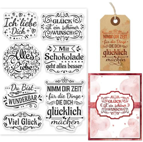GLOBLELAND Retro Sprüche Deutsche Transparente Stempel Für DIY Scrapbooking Vintage Deutsches Emotionales Wort Silikonstempel Transparente Stempel Siegel Für Karten Tagebuch Fotoalbum