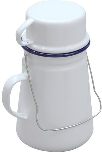 AMK® Falcon Enamel Tea Billy Can & Cup Jug Mug Wire Handle Outdoor Camping White 11cm Vintage Retro Pot