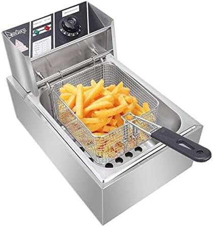 6L Deep Fat Fryer w/Basket & Lid, 2500W Countertop Stainless Steel Commercial Kitchen Fat Fryer, Adjustable Temperature Frying Machine for Chips, French Fries, Donuts