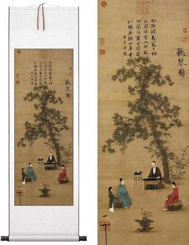 Orientalische Kunst Wand hängende Malerei, klassische asiatische Wanddekoration Malerei, Seidenrollenmalerei, tingqin, symbolisiert alte chinesische Malerei