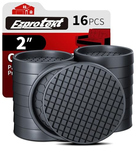 Ezprotekt sous Verres de Meubles 16 roulettes, Patins de Meubles antidérapants Φ 51 mm pour sols en Bois Dur, Rondes en Caoutchouc antidérapantes pour Meubles, Protections de Sol antidérapantes, Nero