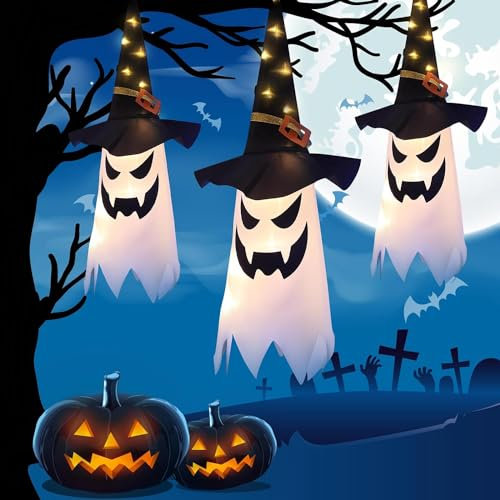 TJYAEKLTD Decorazione per Halloween, Halloween Decorazioni Fantasma con Luci Led Casa per Cortile Giardino (3pcs white)