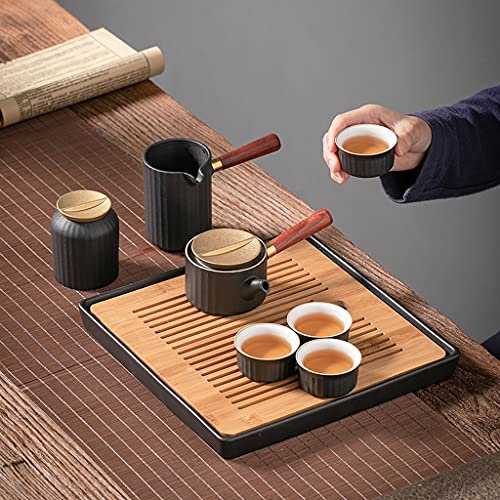 WOTZOV Teeservice/Teekannen-Set, Keramikkanne mit seitlichem Griff, halbautomatisches Teeservice, Königsblau/Schwarz, chinesisches Set (Schwarz)