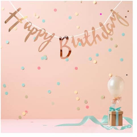 JEKUGOT Happy Birthday Girlande Happy Birthday Banner Roségold Geburtstagsgirlande Happy Birthday Decorative Garland for Birthday Parties Adults and Children