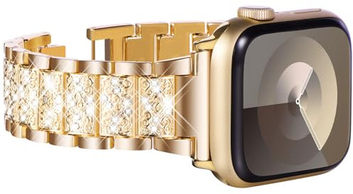 WINGLE Compatibile con cinturini Apple Watch, cinturino da donna con strass brillanti per Apple Watch SE Cinturino iwatch Serie 10 42 mm, serie 9/8/7 41 mm, serie 6/5/4 40 mm, serie 3/2/1 38 mm, oro