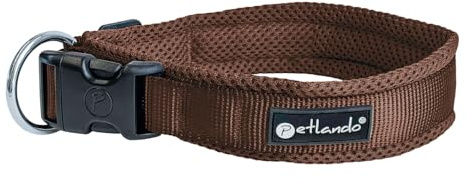 Petlando Mesh Hundehalsband – leicht, atmungsaktiv, weich mit Mesh gepolstert, stufenlos verstellbar, robust & strapazierfähig mit O-Ring – Halsband Hund S 40-45cm, Mokka