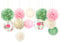NICROLANDEE Grün Rosa Hochzeitsdekorationen, 12 Stück Schmetterling Blumen Seidenpapier Pompons Papierlaternen für Feen-Geburtstagsparty Dekorationen, Garten Babyparty Deko, Frühlings Osterparty-Dekor