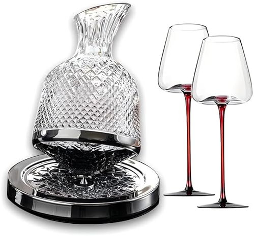 XSYCYM Wine Glasses, Clear Glass, Long Stem Wine Glass for Red and White Wine with 360° Rotating Decanter Wine, 1000ml Red Wine Decanter Set, Wine Gifts, Wine Accessories