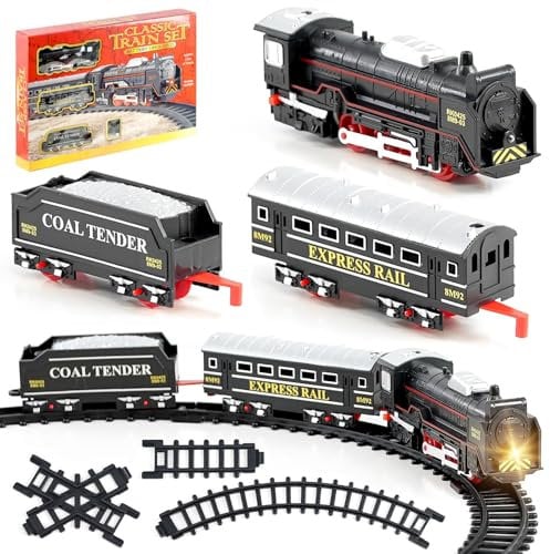 The Magic Toy Shop Battery Operated Train Set with Track and Functioning Head Light - Electric Train Set, Train Gifts For Kids, Toy Train, Kids Train Set, Battery Train Set, Train Gifts for Boys Girls