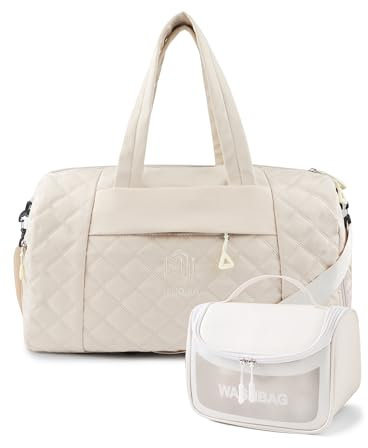 Remedare Reisetasche Damen Sporttasche Weekender Travel Bag Gepäck mit Kulturbeutel, Schuhtasche für Krankenhaus, Fitnessstudio und Flugzeugreisen, Beige