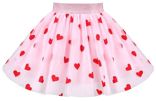 Sunny Fashion Filles Jupe Rose Valentin journée Amour Cœur Mini Taille Haute Mesh Tutu Danse 11-12 Ans