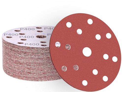 ALPXUXP Sandpaper 150 mm Velcro 400 Grit 15-Hole Sanding Discs Professional for Round Orbital Sanders (Pack of 50)