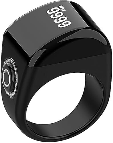 KEWAYO Ring Smart Tasbih, Gebetszähler, digitaler Clicker, wiederaufladbar, Finger, Schwarz, 18 mm