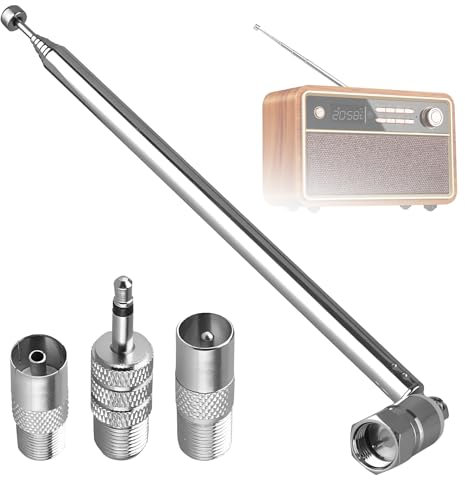 DAB FM Radio Aerial Antenna, 75 Ohm Indoor Digital Telescopic Aerial Antenna, HiFi AV Stereo Receiver Mini System, F Type 3.5mm Male Plug Connector with 3 Adapters