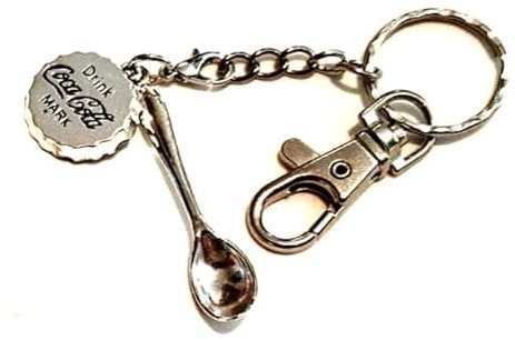 Detachable Spoon and Cola Bottle Top Cap Keyring, Stainless Steel Chain with Lobster Clasp
