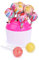 Lollis als Blumenstrauß oder Cupcake mit Erdbeer-, Zitronen- & Orangengeschmack – Lollipops-Geschenk für Kindergeburtstag, Candy Bar & Mitgebsel – Straußfarbe zufällig (Pink, Grün, Lila) (Cupcake)