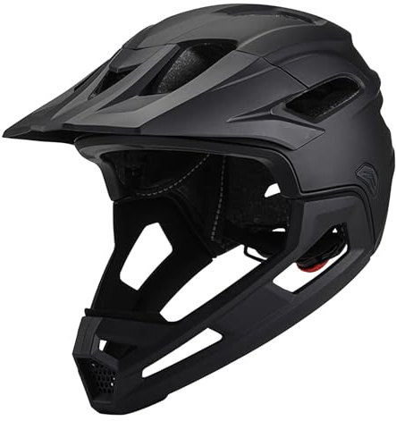 Mountainbike-Helm für Erwachsene, stoßfester Integralhelm mit abnehmbarem Kinnschutz und Visier, Verstellbarer Riemen, Unisex-Design, Schwarz
