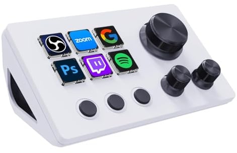 Treaslin N3 Macro Keypad mit 6 LCD-Shortcut-Tasten, 3 Buttons & 3 Drehreglern – Programmierbares Stream Control Deck für Streaming (YouTube, OBS, Twitch), Content-Erstellung (Adobe) & Gaming (Mac/PC)
