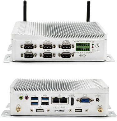 PeeliCeeli Mini PC Industriale Fanless, 6x RS232 COM, Computer Mini N100, 2x RJ45 2.5G LAN, Win 11 Pro, GPIO, WiFi, Slot SIM Card, HD VGA Dual Display, DDR5 8GB RAM 128GB NVME SSD