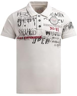 Camp David Herren Kurzarmpolo mit Tapes und Logo-Applikationen Ash, XL