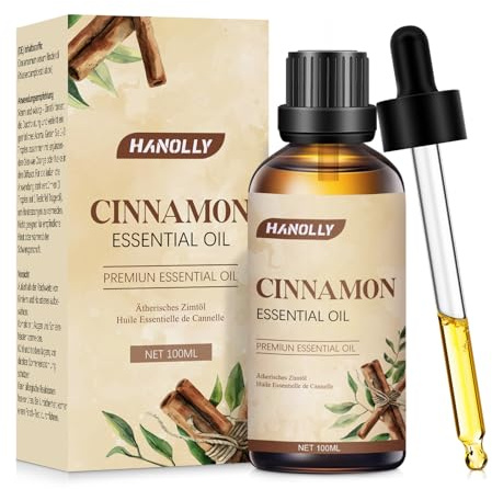 Hanolly Zimtöl 100 ml, Natürliche Ätherisches Öl für Diffuser, Luftbefeuchter, Aromatherapie, Massage, Sauna, Hautpflege, Kerzenherstellung