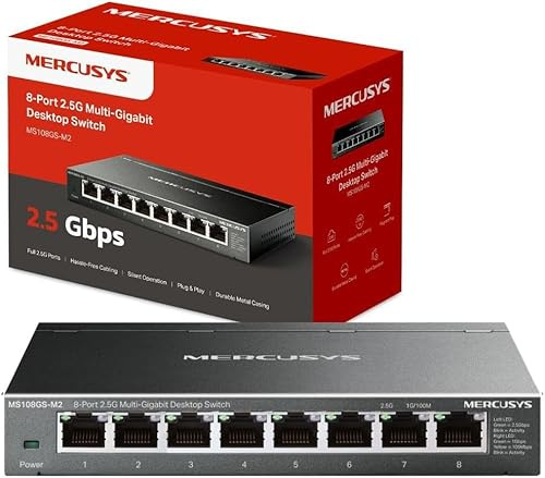 MERCUSYS MS108GS-M2 8-Port 2.5Gbps Network Switch, Ethernet Splitter | 2.5Gbps Super-Fast Connection, Plug & Play, Silent Operation, Metal Casing, Ideal for 2.5G NAS/Server/Gaming/AP/4K Video