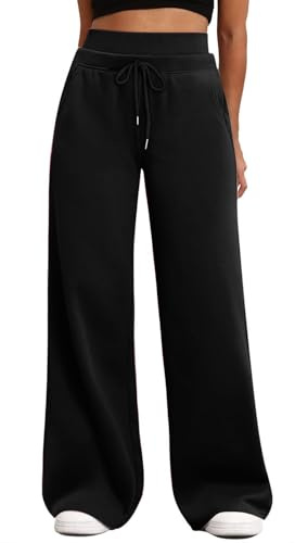 szvbofueck Pantalon de jogging pour femme Baggy Taille haute Pantalon d'entraînement avec cordon de serrage et poches Pantalon de survêtement stretch Couleur unie Jambes larges Pantalon de sport