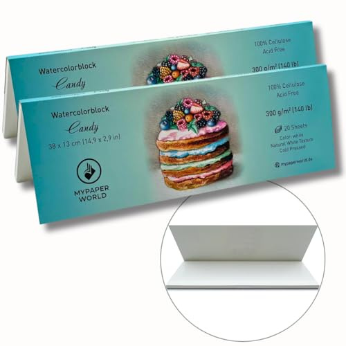 Mypaperworld Aquarell Block 2-er Set 300 g/m², säurefrei, 40 Blatt, 38x13cm Kalt Gepresst- Tiffany