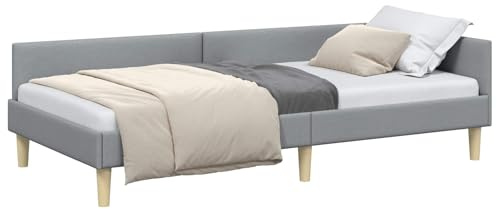 vidaXL Corner Bed Frame Other with Headboard Light grey 80 x 200 cm, Contemporary Corner Bed Frame, Adjustable Headboard, Durable Polyester Material, Space Saving Stylish Bedding Solution