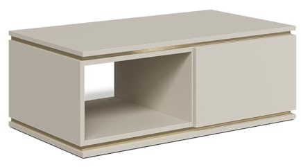 Vicco Couchtisch Linette, Cashmere, 90 x 50 cm | mit Schublade, Push-to-Open Mechanismus für geräuschloses Öffnen