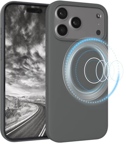 EAZY CASE Magnetische Silikon Hülle für iPhone 17 Pro Max - MagSafe-kompatibel, Premium-Liquid-Silikon, Stoßfest, Kameraschutz, Mikrofaser-Innenfutter, Slim Cover Handyhülle Bumper - Dunkelgrau Grau